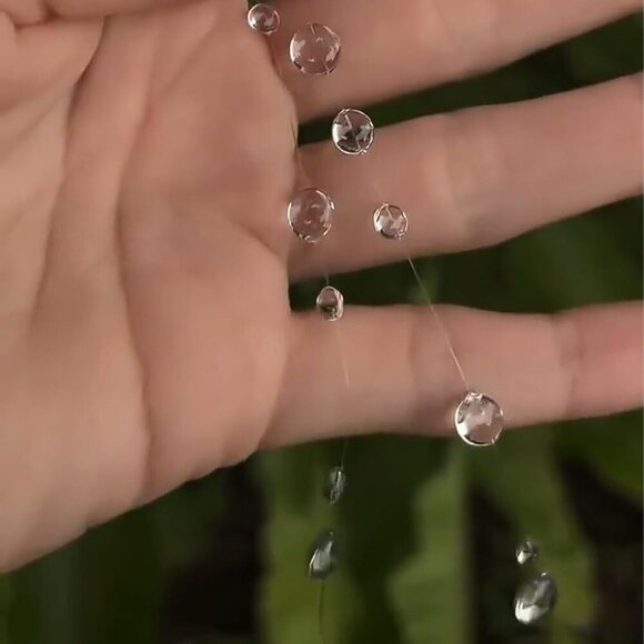 Dew Drop Necklace and Earrings Set - Elegant Clear Water Drop Choker & Lariat - Picture 5 of 7